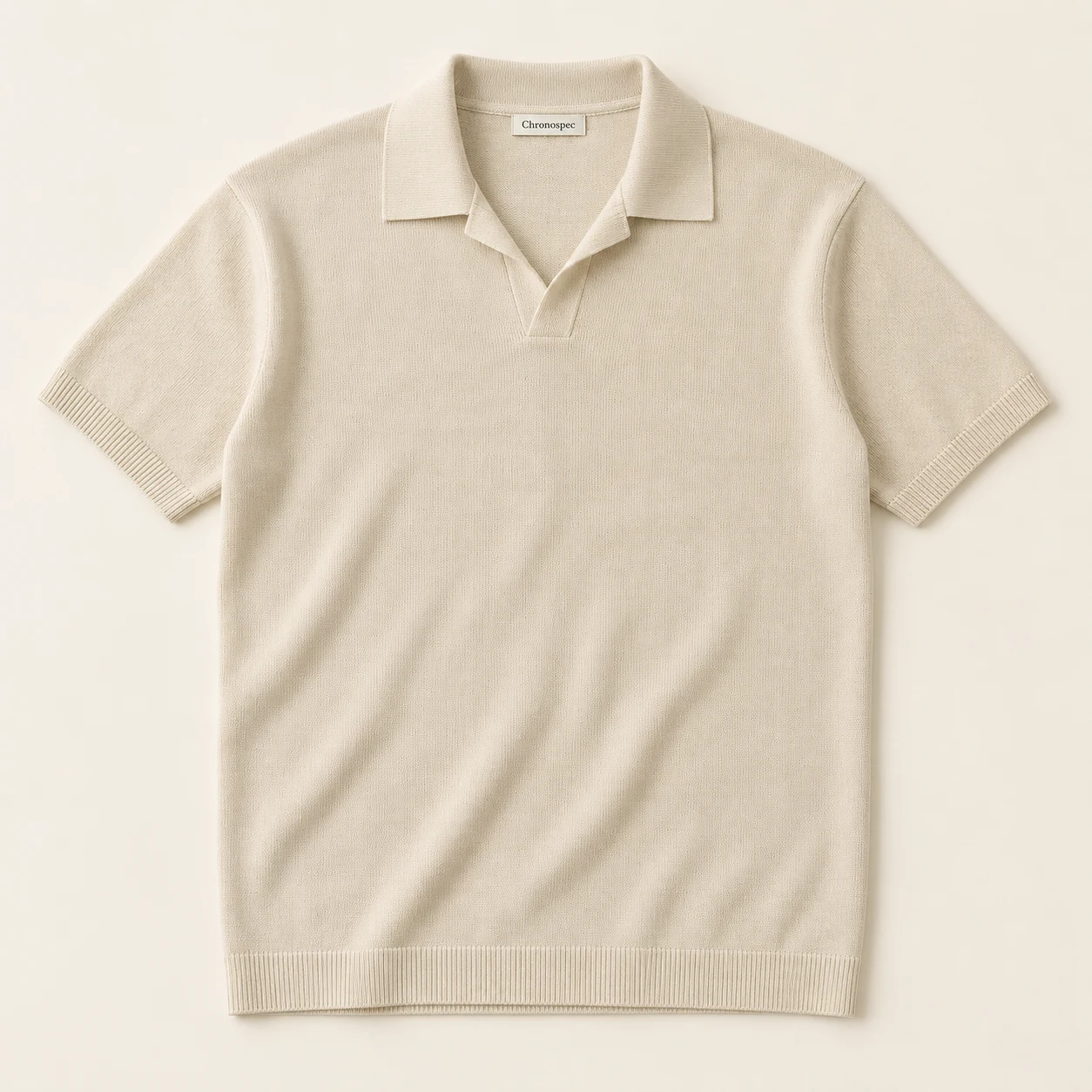 Cream open-collar knitted polo