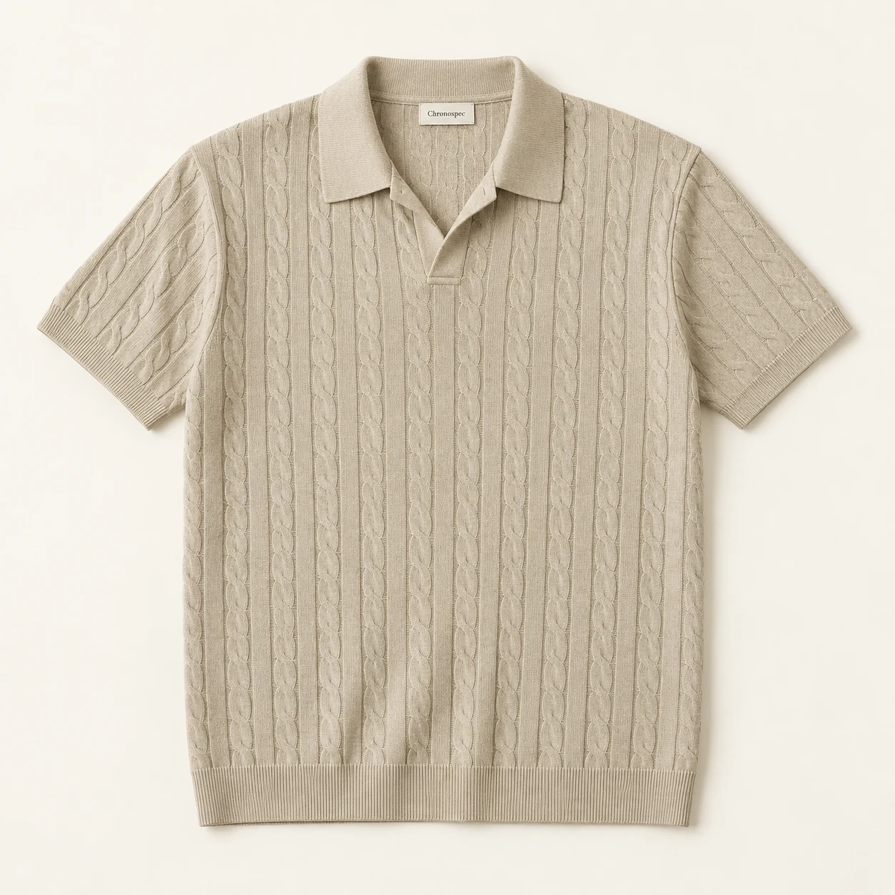 Flâneur Cable Polo — Stone, front view