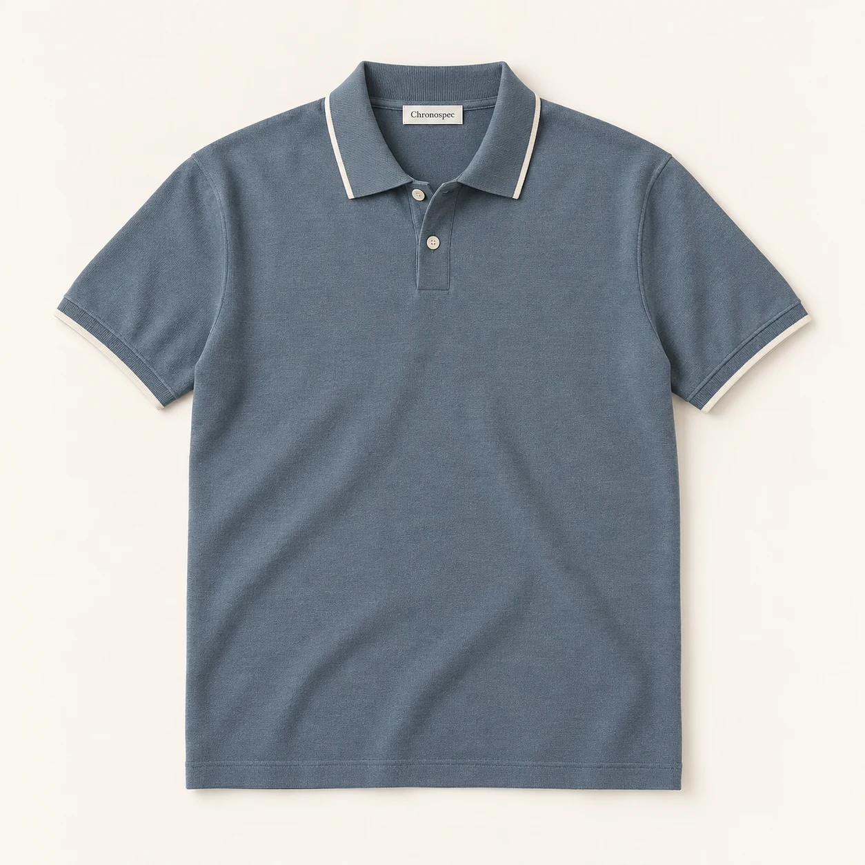 Galerie Contrast Polo — Smoke blue / ecru, front view